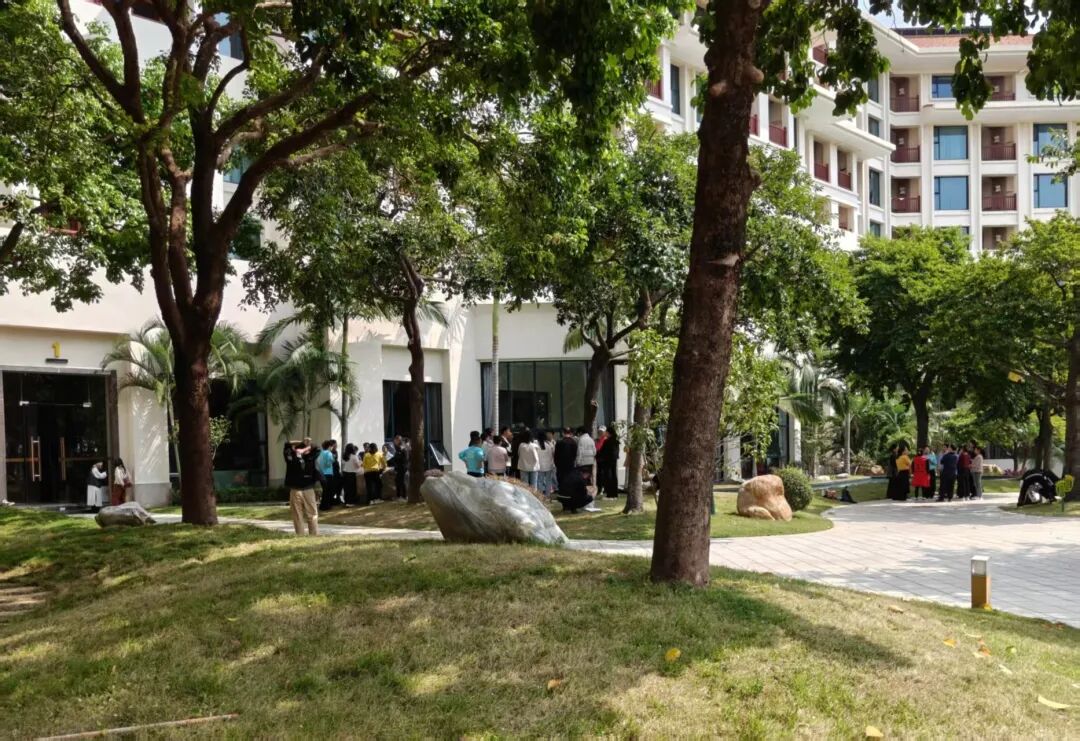 2026年3月,餐后休息期间,“师兄师姐”分散到三人一堆五人一群的学员中答疑解惑。(南方周末记者姚羿|摄)